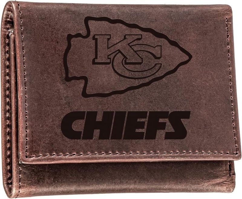 EVERGREEN Team Sports America NFL Kansas City Chiefs Brown Wallet | Tri-Fold | Officially Licensed Stamped Logo | Made of Leather | Money and Card Organizer | Gift Box Included - Image 1